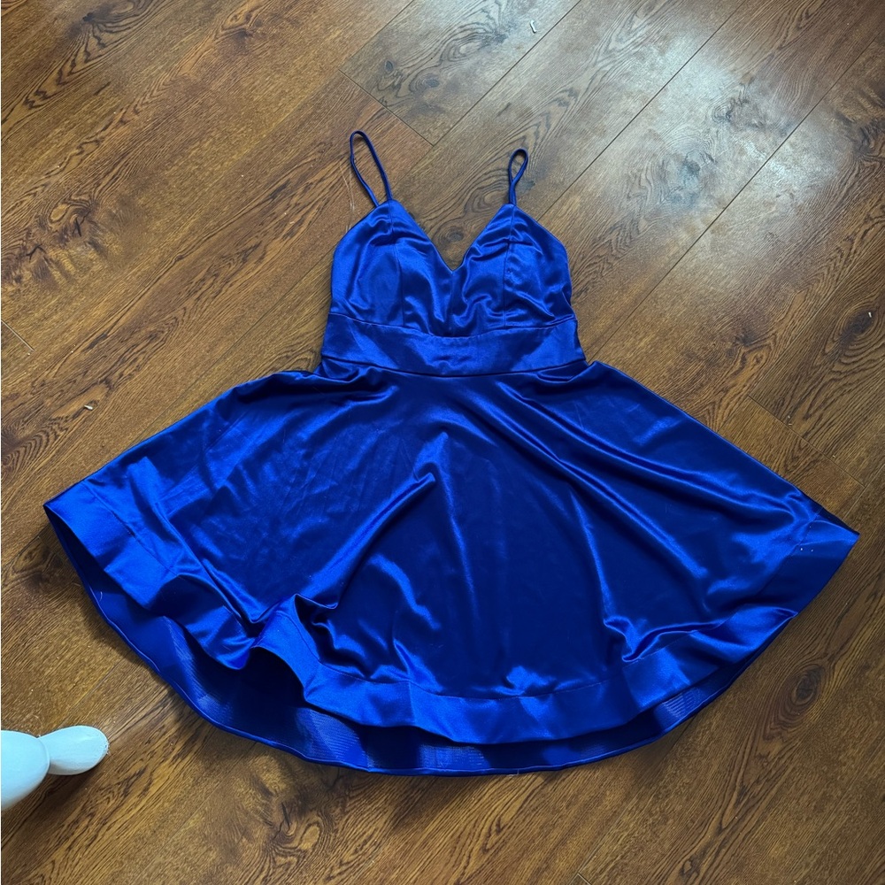 Blue Satin Flare Dress